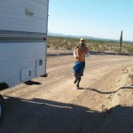 running behind trailer